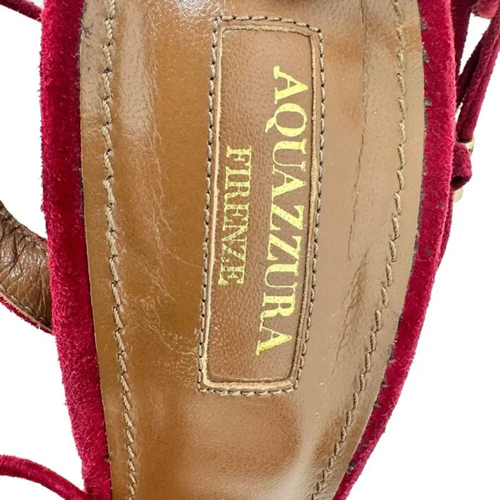 Aquazzura Austin Platform Sandal heels in Burgundy Suede